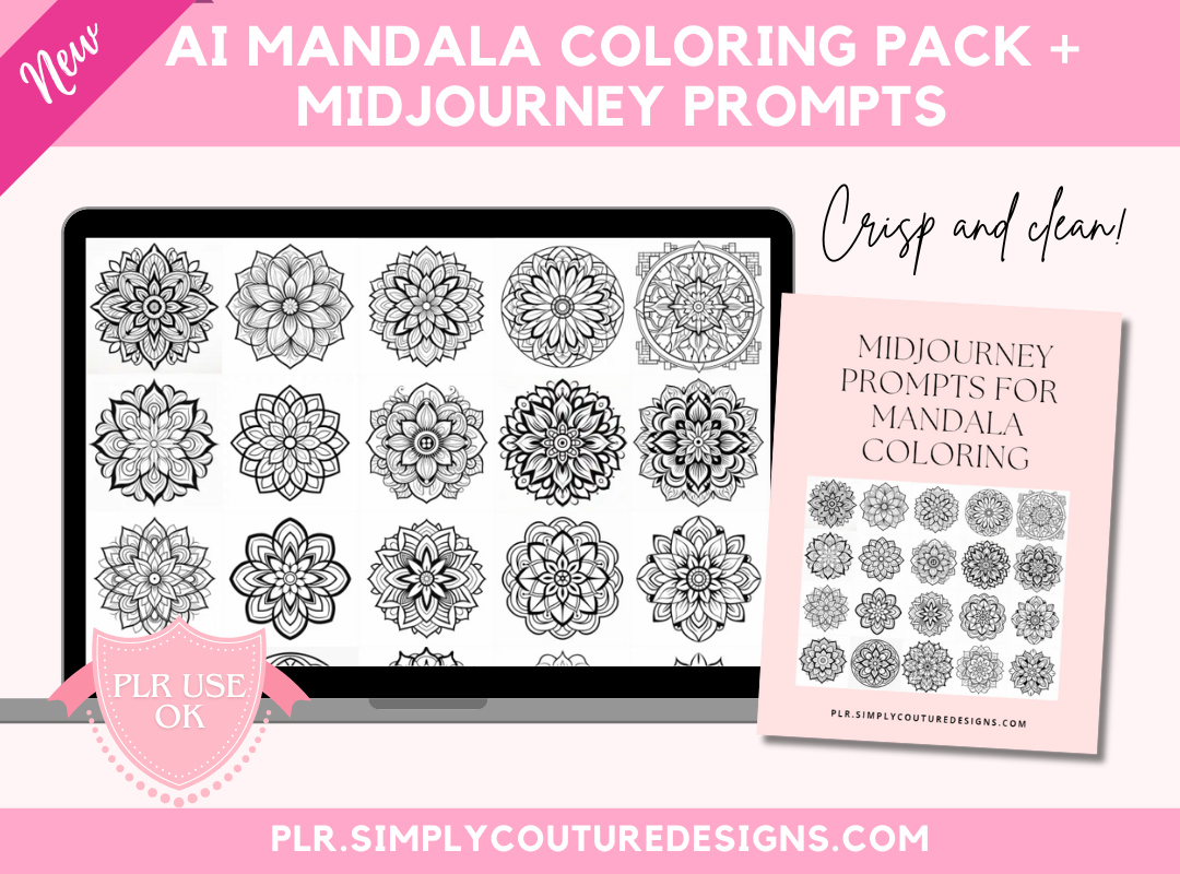 Mandala Floral AI Coloring Pack with Midjourney Prompts Guide