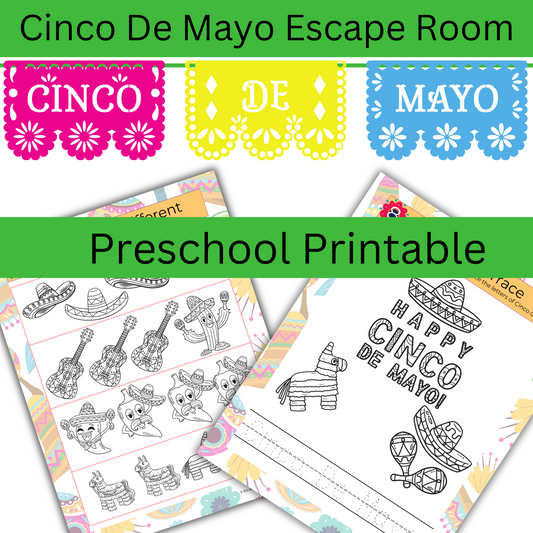 Cinco De Mayo Printable Activity Worksheets, Fiesta Activity Pack for Preschool Kindergarten, Learning Binder Packet, Escape Room