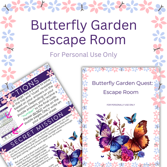 Escape to the Butterfly Garden A Charming  Adventure, Escape Room Printable,  Birthdays Games,  Kids Escape Room,  Escape Room Kit Printable