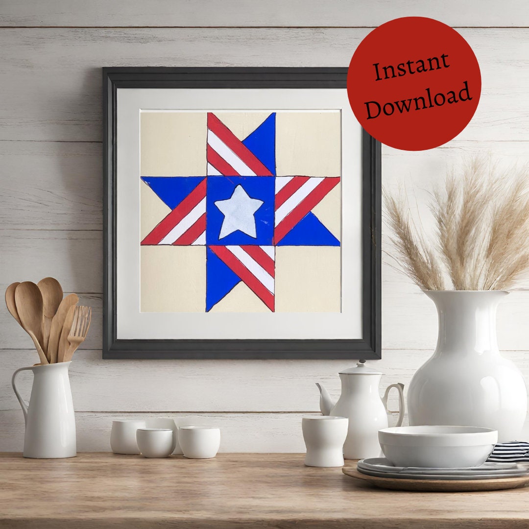 24x24" Patriotic Ohio Star Painted Digital Barn Quilt PDF Pattern SVG