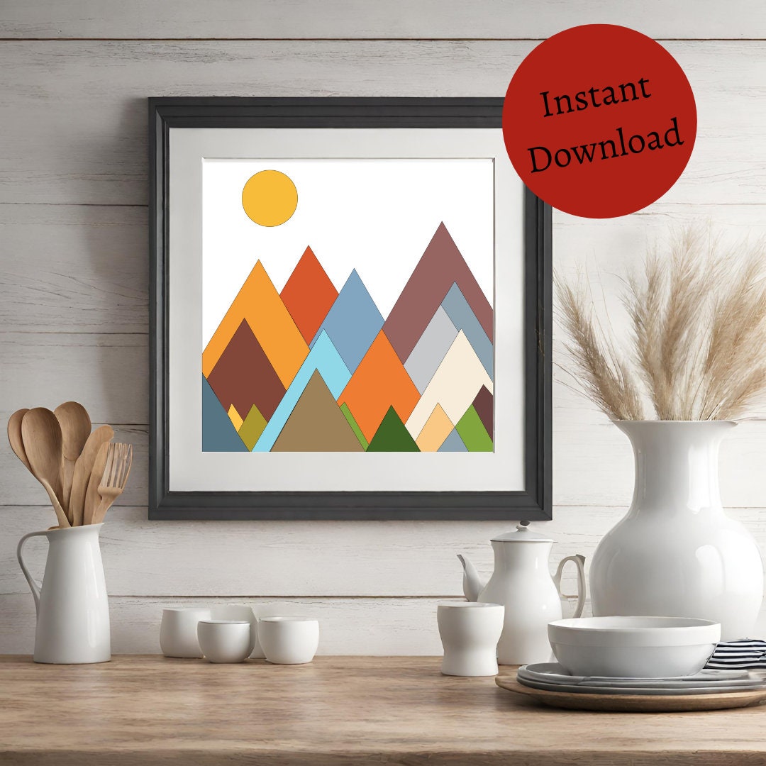12x12" Mountains Barn Quilt Digital SVG PDF printable download pattern