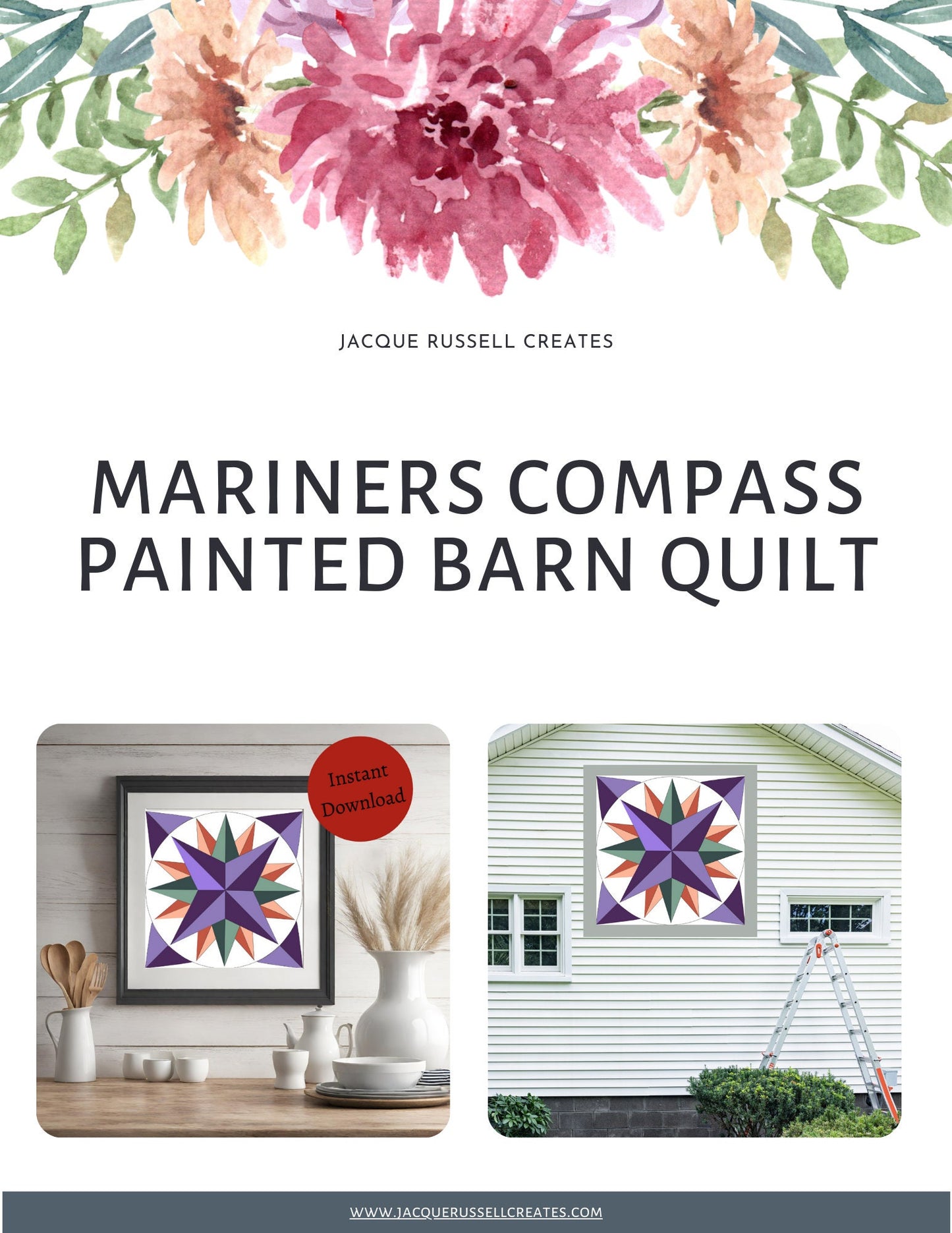 24x24" Mariners compass Painted Barn Quilt Digital PDF SVG Pattern Download