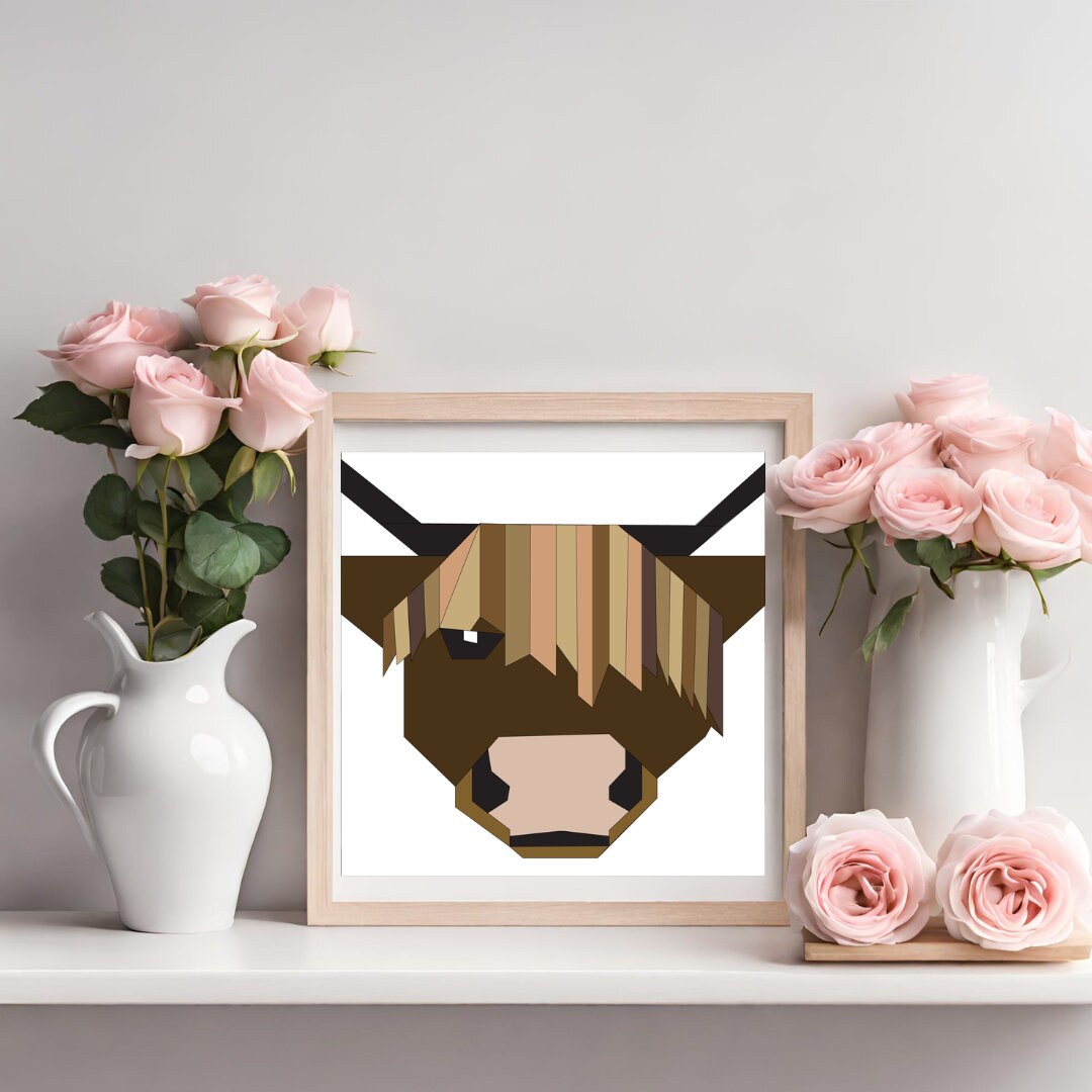 24x24" Highland Cow painted Barn Quilt Digital SVG PDF Pattern