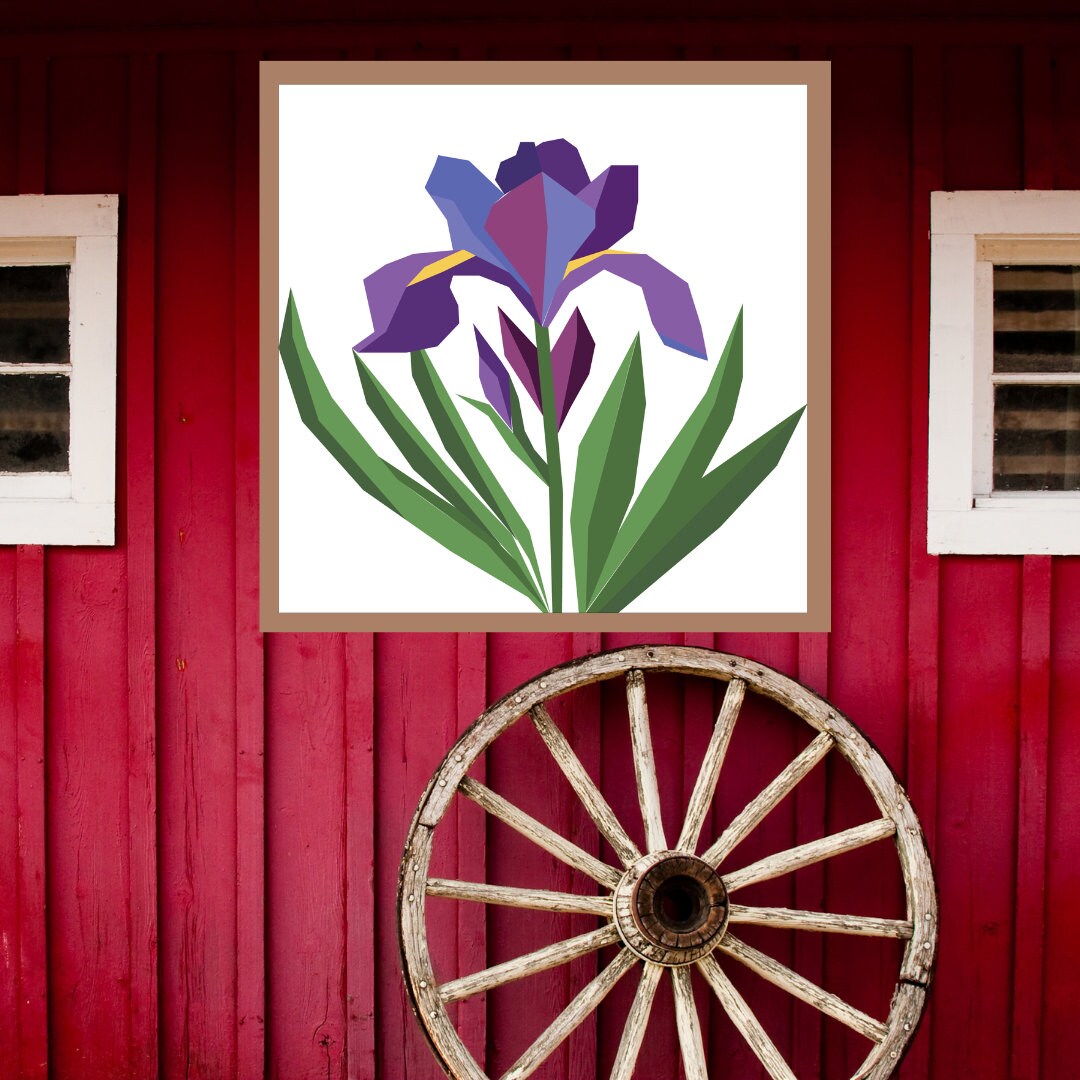 48x48" Iris Barn Quilt PDF Pattern, SVG Pattern, Wood quilt to paint for outdoors Bundle
