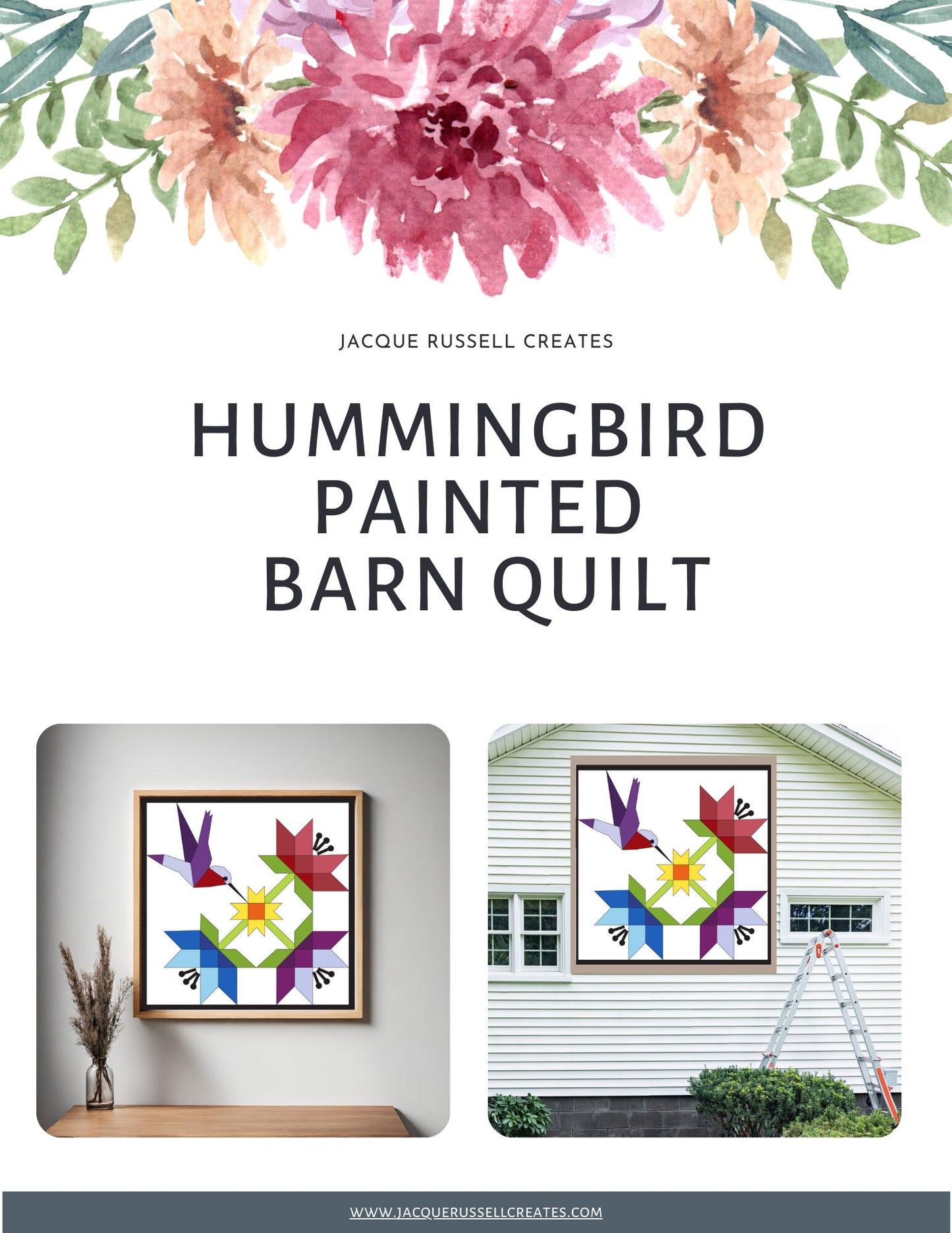 12x12" Hummingbird Barn Quilt PDF Pattern, SVG Pattern, Wood quilt to paint for outdoors