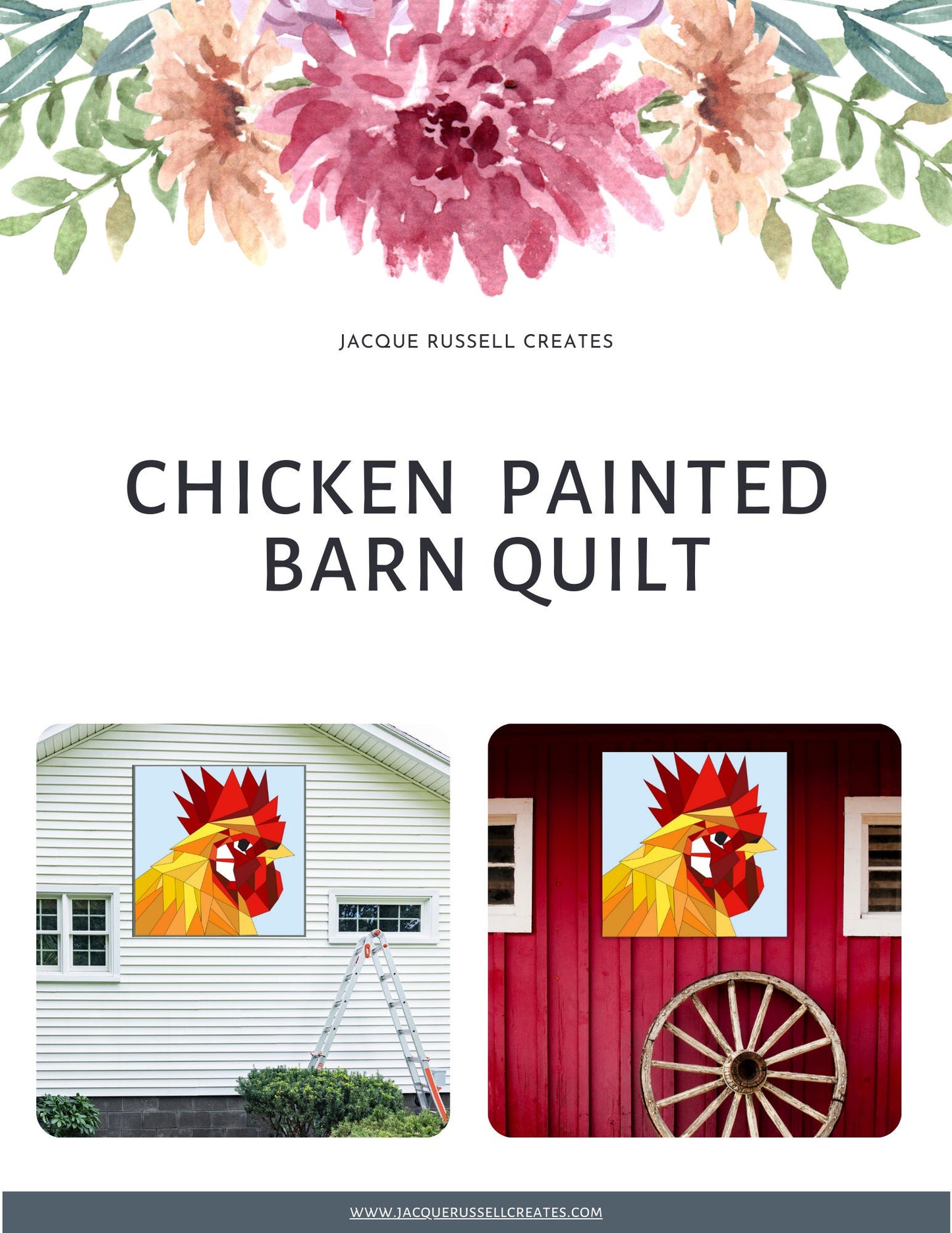 24x24" Chicken Painted Barn Quilt Digital PDF SVG Pattern Download