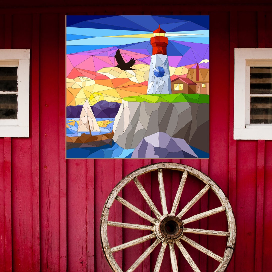 48x48" Lighthouse Barn Quilt PDF Pattern, SVG Pattern, Wood quilt to paint for outdoors Bundle