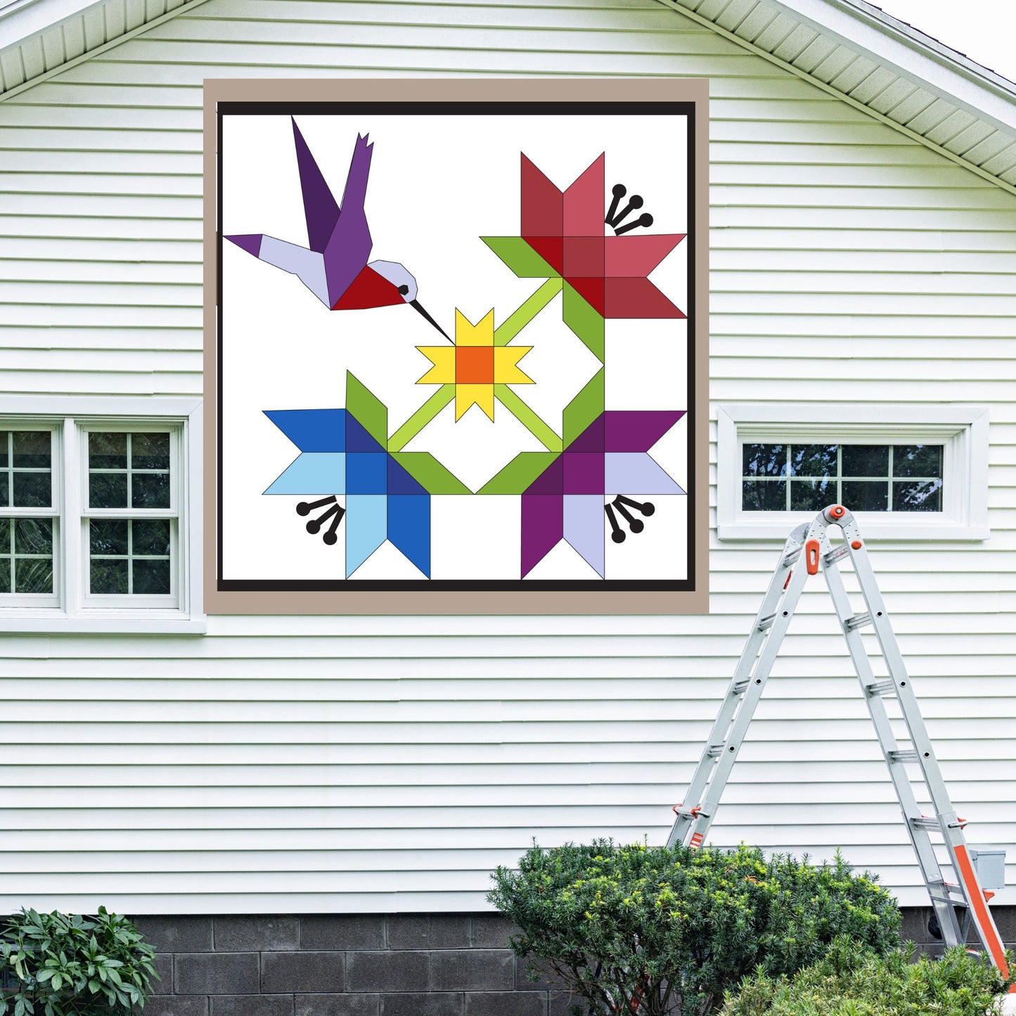 24x24" Hummingbird Barn Quilt PDF Pattern, SVG Pattern, Wood quilt to paint for outdoors