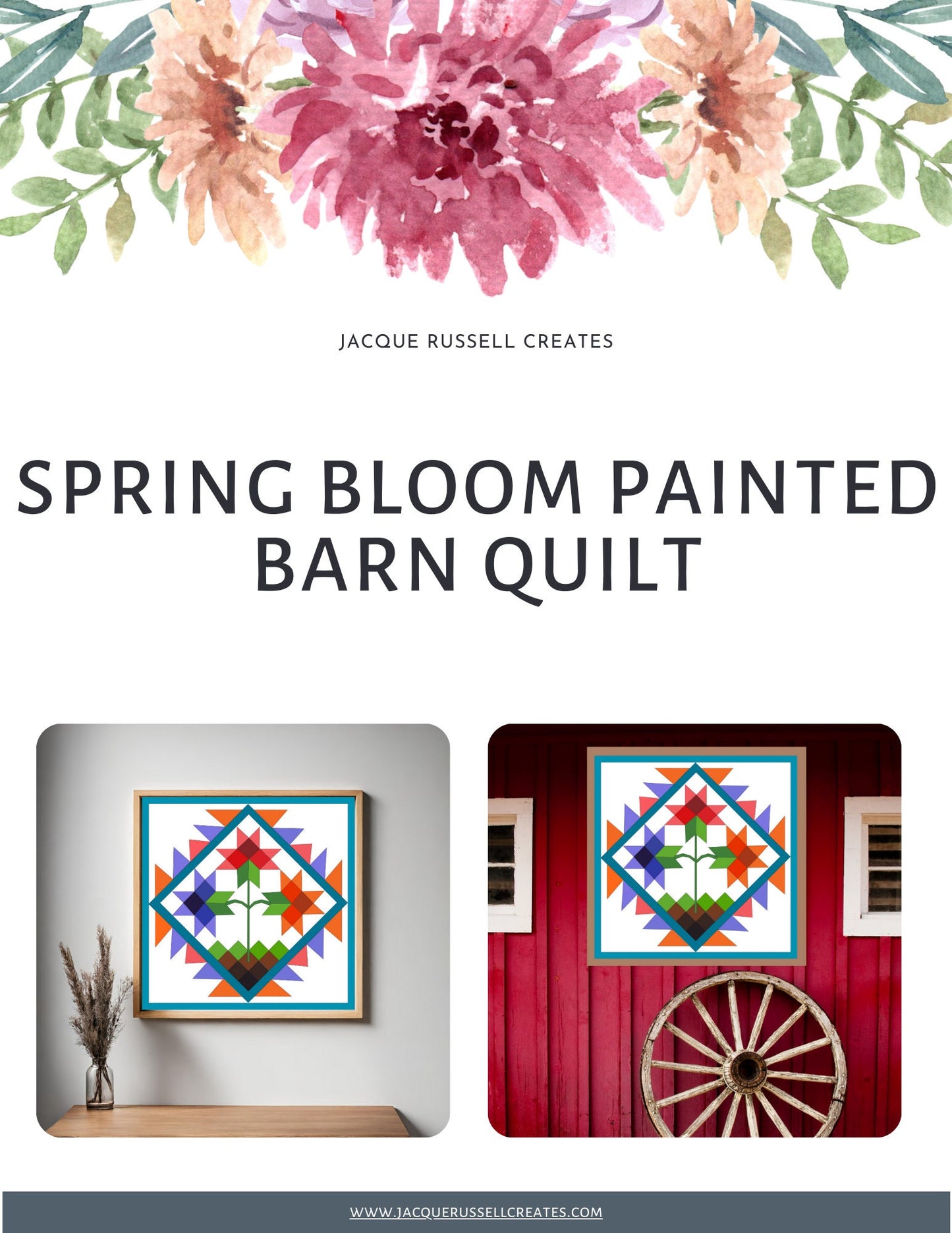 12x12 Spring Bloom Barn Quilt PDF Pattern, SVG Pattern, Wood quilt to paint for outdoors