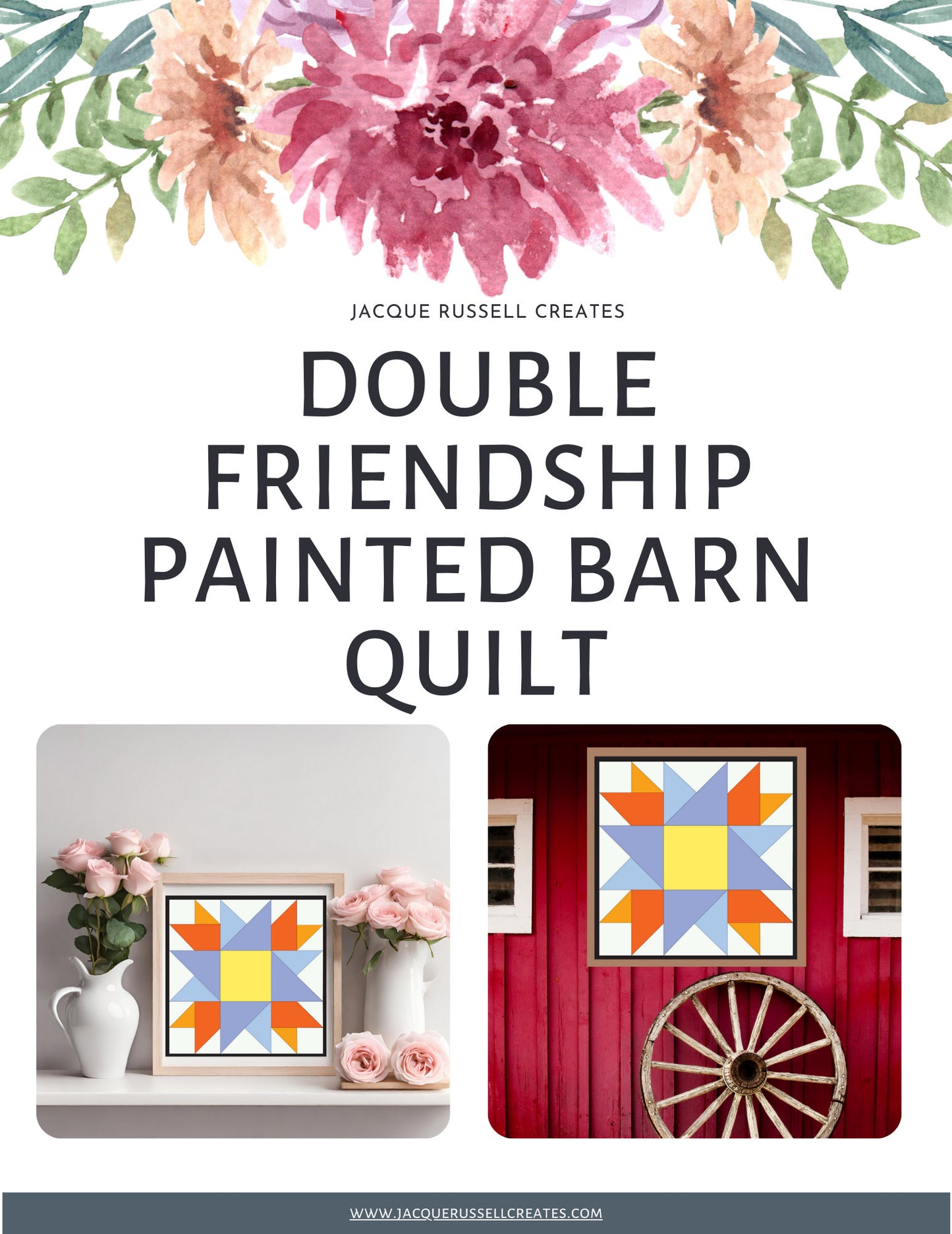 24x24" Double Friendship barn Quilt PDF Pattern, SVG Pattern, Wood quilt to paint for outdoors  Barn quilt, wood painted barn quilt patterns