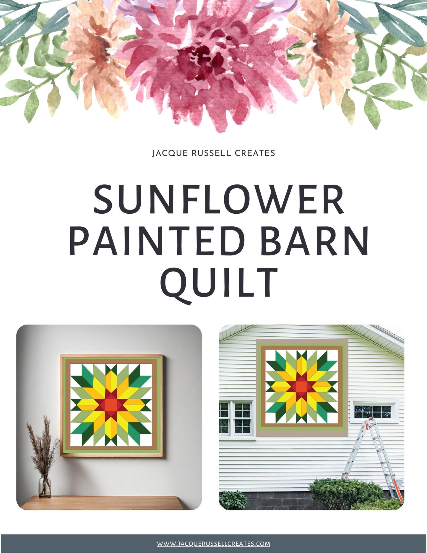 48x48" Sunflower barn Quilt PDF Pattern, SVG Pattern, Wood quilt to paint for outdoors Bundle, Barn quilt, wood painted barn quilt patterns