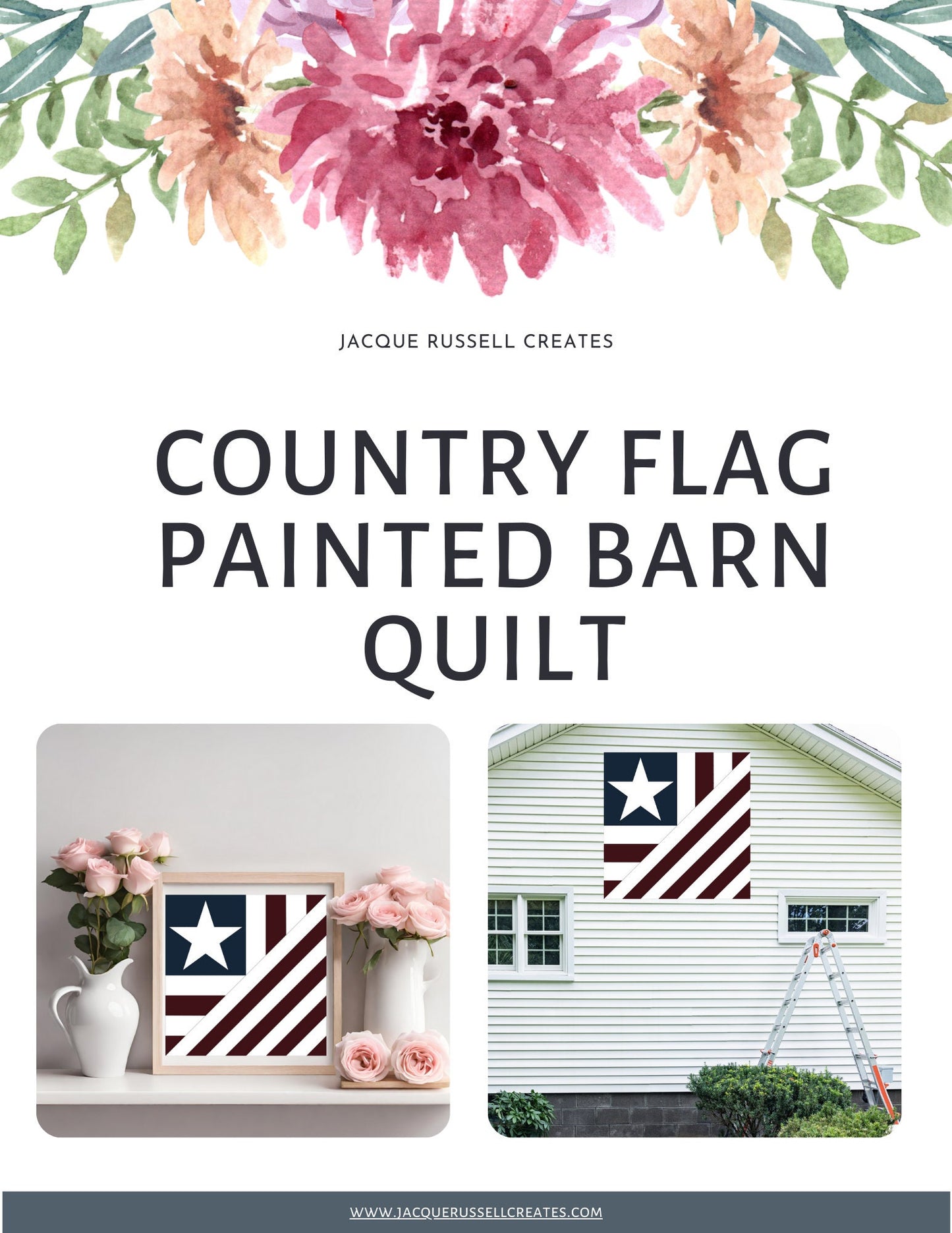 24x24" Country Flag Barn Quilt PDF Pattern, SVG Pattern, Wood quilt to paint for outdoors Bundle
