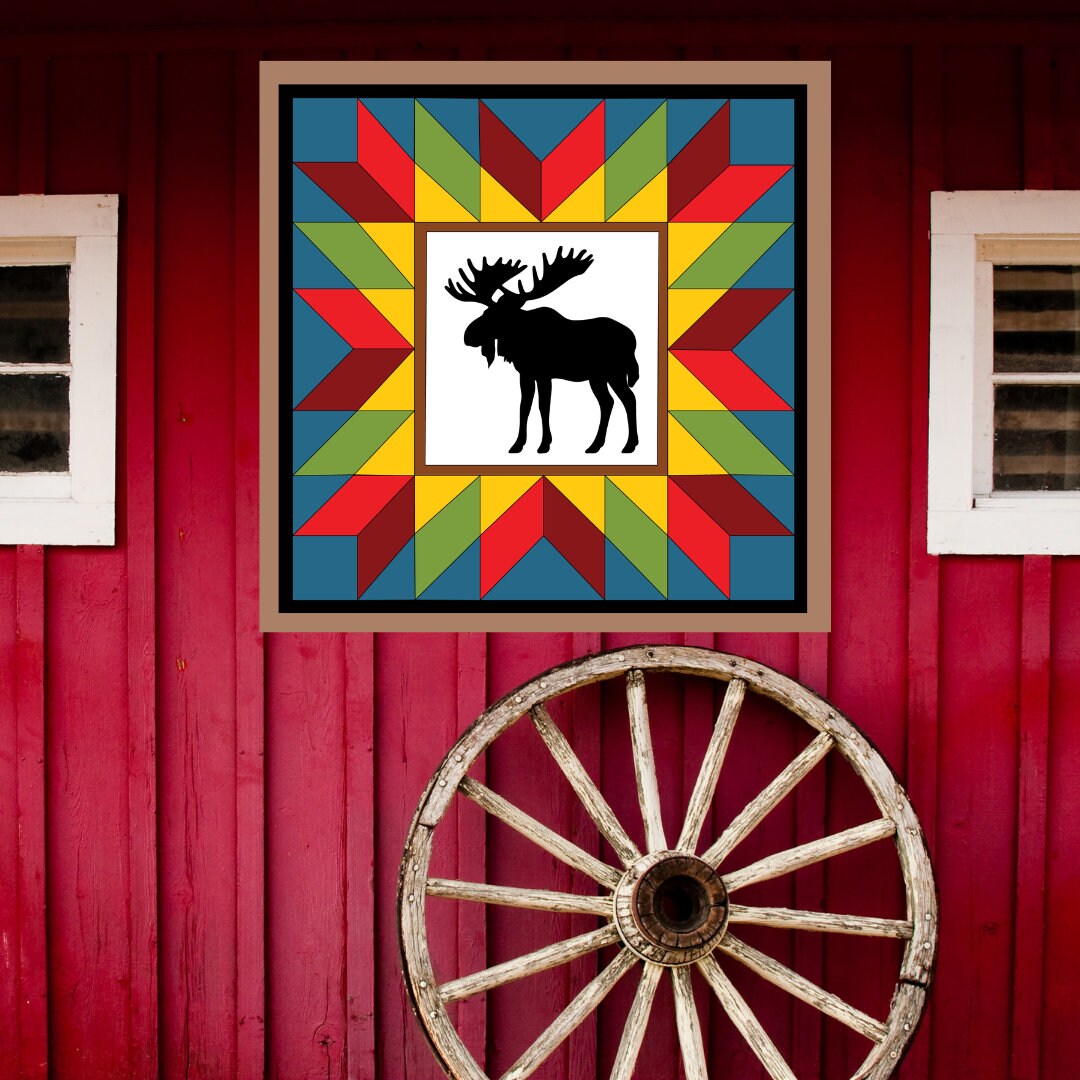 24x24" Moose In the Wild barn Quilt PDF Pattern, SVG Pattern, Wood quilt to paint for outdoors, Barn quilt, wood painted barn quilt patterns