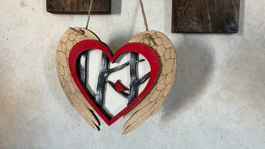 Memorial Cardinal Heart Angel Wings Triple Layer Ornament