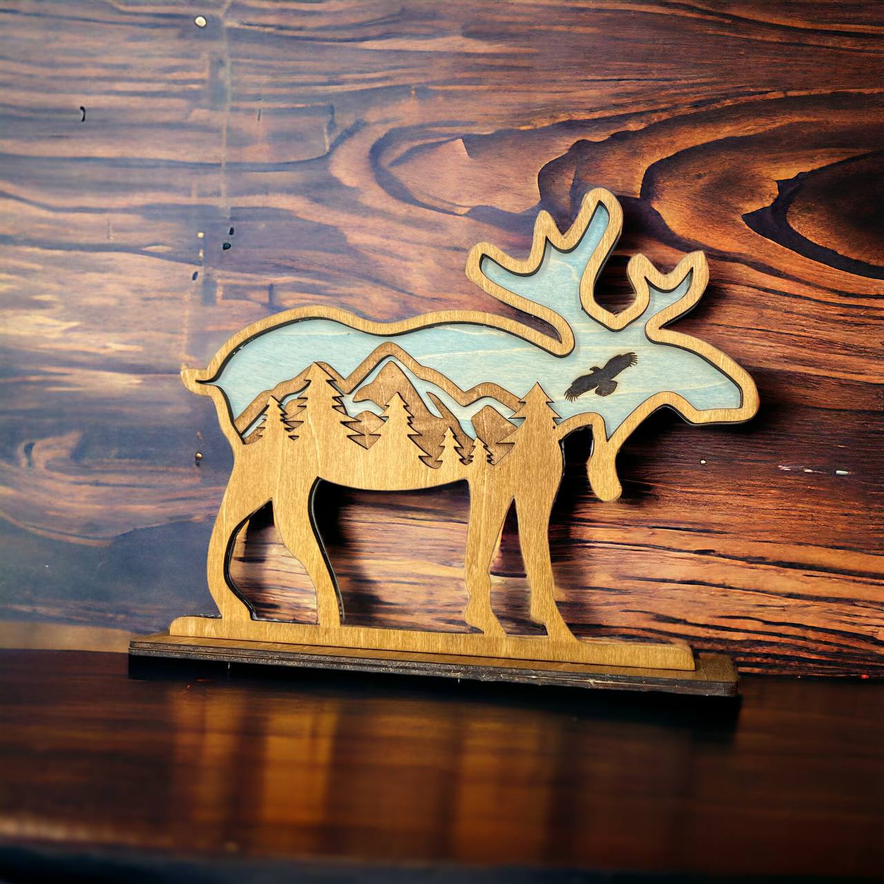 3D Layered Wood Moose Decor