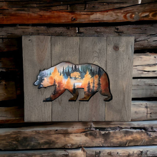 Rustic Wood Bear Wall Art